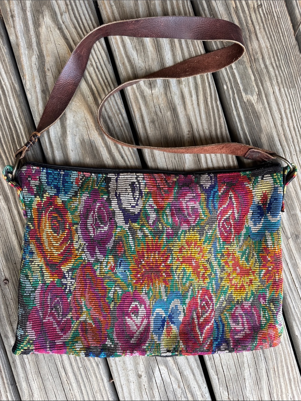 Boho Floral Altiplano  Multicolor Guatemala Huipil Shoulder Bag